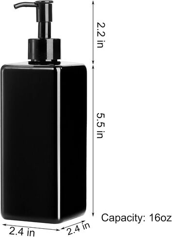 Okllen 12 Pack 16 oz Empty Plastic Pump Bottles Dispenser, Black Refillable Shampoo and Conditioner Bottles, Square Shower Lotion Bottle Dispenser for Lotions, Shampoos, Body Wash, Creams in Saudi Arabia