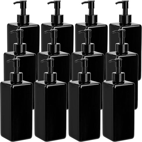 Okllen 12 Pack 16 oz Empty Plastic Pump Bottles Dispenser, Black Refillable Shampoo and Conditioner Bottles, Square Shower Lotion Bottle Dispenser for Lotions, Shampoos, Body Wash, Creams in Saudi Arabia