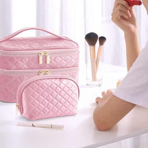 حقائب مكياج من MAANGE، قطعتان من حقيبة مستحضرات التجميل الجلدية وحقيبة سفر للمكياج in Saudi Arabia