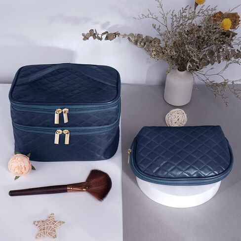 MAANGE Makeup Bags, 2 PCS Cosmetic Bag Leather Makeup Travel Bag in Kuwait