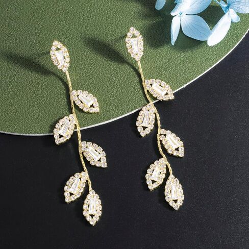 SELOVO Crystal Leaf Wedding Earrings for Brides Bridesmaid Rhinestone Dangling Earrings for Women in Saudi Arabia