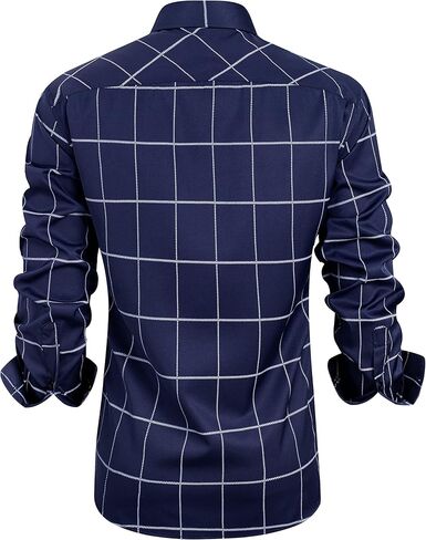 قميص J.VER رجالي كاجوال منقوش بأكمام طويلة قابل للتمدد وخالي من التجاعيد ومقاس عادي وأزرار سفلية in Kuwait