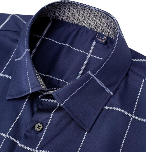 قميص J.VER رجالي كاجوال منقوش بأكمام طويلة قابل للتمدد وخالي من التجاعيد ومقاس عادي وأزرار سفلية in Kuwait