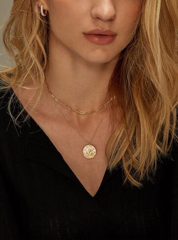 S.J JEWELRY 12 كوكبة زودياك قلادة للنساء والفتيات بسيطة حساسة 14K الذهب معبأ عملة قلادة هدايا عيد ميلاد شخصية اليدوية القرص المختنقون قلادة in Kuwait