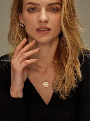 S.J JEWELRY 12 كوكبة زودياك قلادة للنساء والفتيات بسيطة حساسة 14K الذهب معبأ عملة قلادة هدايا عيد ميلاد شخصية اليدوية القرص المختنقون قلادة in Kuwait