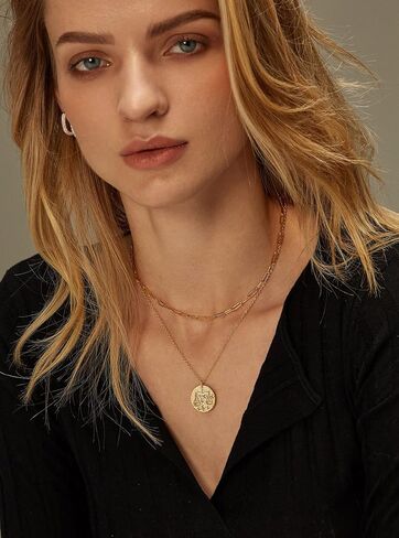 S.J JEWELRY 12 كوكبة زودياك قلادة للنساء والفتيات بسيطة حساسة 14K الذهب معبأ عملة قلادة هدايا عيد ميلاد شخصية اليدوية القرص المختنقون قلادة in Kuwait