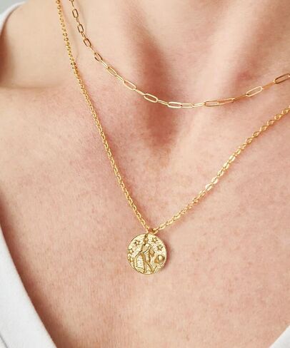 S.J JEWELRY 12 كوكبة زودياك قلادة للنساء والفتيات بسيطة حساسة 14K الذهب معبأ عملة قلادة هدايا عيد ميلاد شخصية اليدوية القرص المختنقون قلادة in Kuwait