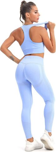 MATHACINO نساء 2 قطعة ملابس تجريب حمالة صدر رياضية سلس طماق اليوغا الصالة الرياضية أكتيفيوير مجموعة رياضية عبر الظهر تانك القمم in Kuwait