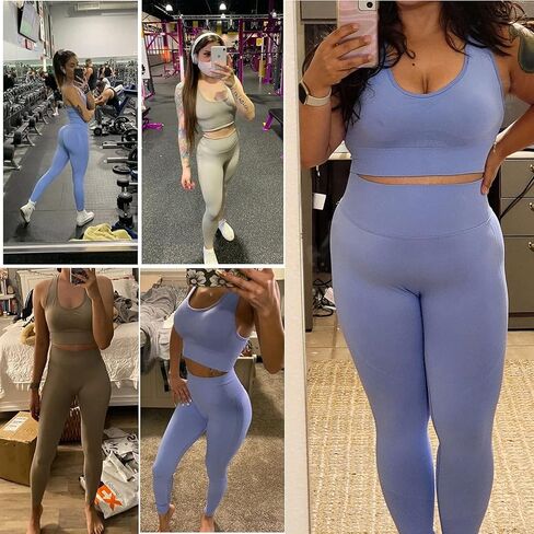 MATHACINO نساء 2 قطعة ملابس تجريب حمالة صدر رياضية سلس طماق اليوغا الصالة الرياضية أكتيفيوير مجموعة رياضية عبر الظهر تانك القمم in Kuwait