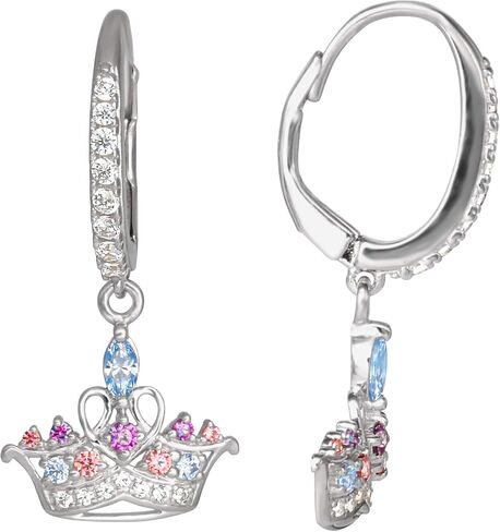 Disney Princess Sterling Silver Cubic Zirconia Jeweled Tiara Leverback Earrings, Official License in Saudi Arabia