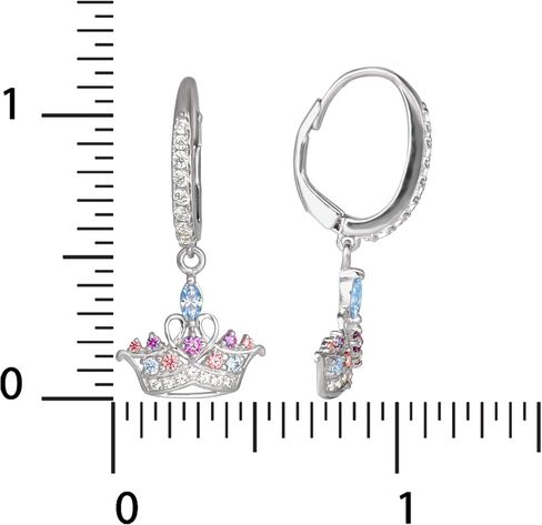Disney Princess Sterling Silver Cubic Zirconia Jeweled Tiara Leverback Earrings, Official License in Saudi Arabia