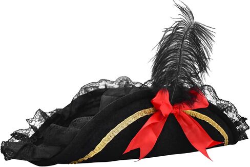 قبعة قرصان للسيدات البالغات من Nicky Bigs Novelties مع ريش - قبعات فاخرة للسيدات - إكسسوار زي كابتن الهالوين الأسود في أعالي البحار in Saudi Arabia