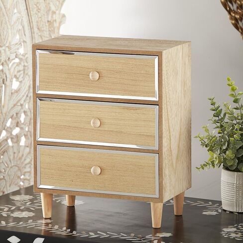 Deco 79 Wood 3 Drawer Jewelry Box, 10" x 7" x 13", Light Brown in Saudi Arabia