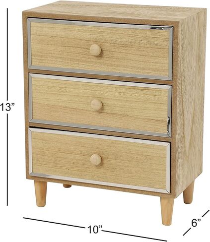 Deco 79 Wood 3 Drawer Jewelry Box, 10" x 7" x 13", Light Brown in Saudi Arabia