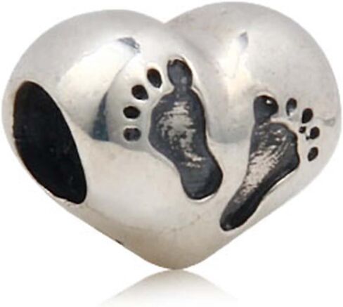 سحر بصمة القدم مع قلب من الفضة الإسترليني عيار 925، خرزة حب عائلية، خرزة الطفل الخطوات الأولى للسوار (C) in Kuwait