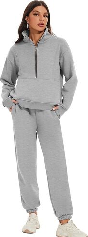 طقم بدلة رياضية للنساء من كوزي بوين مكون من سويت شيرت بنصف سحاب وبنطلون رياضي من الصوف مكون من قطعتين in Kuwait