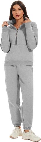 طقم بدلة رياضية للنساء من كوزي بوين مكون من سويت شيرت بنصف سحاب وبنطلون رياضي من الصوف مكون من قطعتين in Kuwait