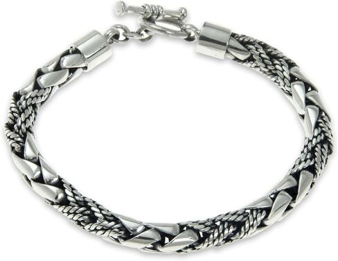 NOVICA Artisan Handmade Men's .925 Sterling Silver Bracelet Chain Braided Indonesia 'Dragon Hunter' in Saudi Arabia