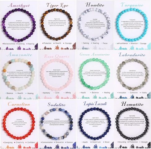 SONNYX 12 قطعة أساور للنساء والرجال شفاء أساور 𝐂𝐫𝐲𝐬𝐭𝐚𝐥 أساور أحجار كريمة شبه ثمينة مطرزة بخرز دائري سوار اليوغا أساور المجوهرات الهدايا in Kuwait