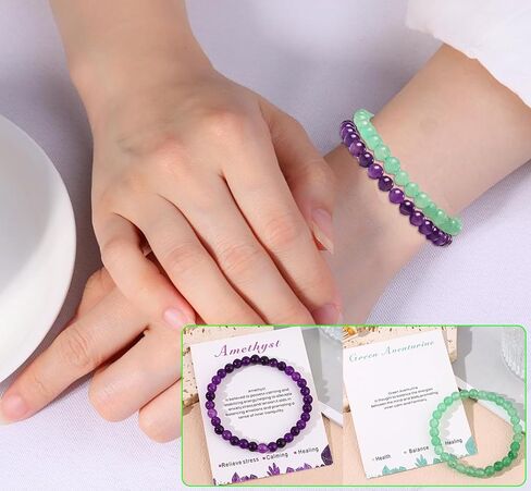 SONNYX 12 قطعة أساور للنساء والرجال شفاء أساور 𝐂𝐫𝐲𝐬𝐭𝐚𝐥 أساور أحجار كريمة شبه ثمينة مطرزة بخرز دائري سوار اليوغا أساور المجوهرات الهدايا in Kuwait