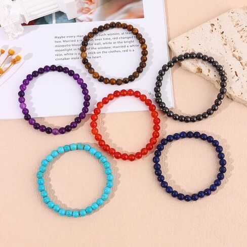 SONNYX 12 قطعة أساور للنساء والرجال شفاء أساور 𝐂𝐫𝐲𝐬𝐭𝐚𝐥 أساور أحجار كريمة شبه ثمينة مطرزة بخرز دائري سوار اليوغا أساور المجوهرات الهدايا in Kuwait