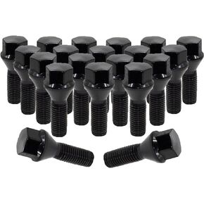 Wheel Accessories Parts 20 Pcs Lug Nut Set M12 x 1.25 12x1.25 Thread Acorn Seat Lug Bolts 17mm Hex 28mm Thread Length Black Lug Nuts for Chrysler 200 | 2016+ Jeep Cherokee | 2017+ Jeep Compass