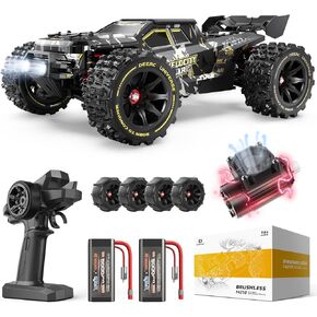 DEERC 1:14 Fast Brushless RC Cars for Adults & Boys, Max 50+ MPH, 2 3S Lipo Batteries 4x4 Waterproof RC Truck, High Speed Offroad Remote Control Car, All Terrain RC Truggy for Snow,Sand & Mud