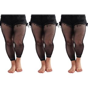 Phedrew Women's Plus Size Fishnet Stockings 3 Pairs High Waist Stretchy Footless Tights