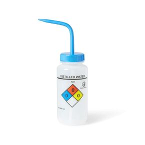 زجاجة غسيل كيميائية ذات فتحات تهوية من United Scientific™ UniSafe™ مختبرية ذات فتحة واسعة من مادة LDPE، ماء مقطر، 500 مل (16 أونصة)، 4 ألوان، عبوة من 6 قطع