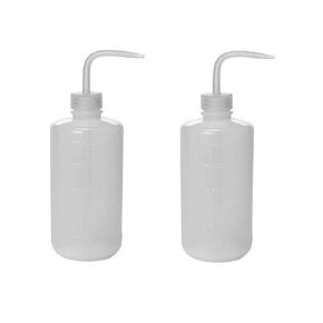 NATUWORLD 2Pcs 500ml Plastic Safety Wash Bottle Translucent Plastic Squeeze Measuring Bottle Narrow Mouth Empty Bent Tip Storage Containers For Gardening Lab Tattoo (500ml/17oz)