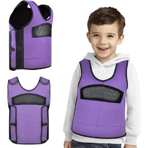 Compression Vest for Kids (Large, Ages 10+) Weighted Vest for Kids Including 6 Removable Weights Purple