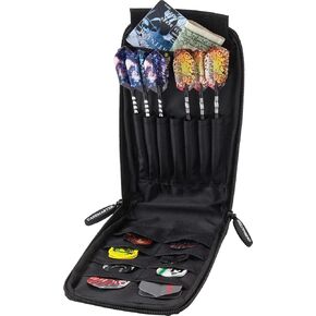 Casemaster Mini Pro Black Leatherette Dart Case with Room for 6 Darts, Steel Tip or Soft Tip, with Slim Profile Leather-Like Covering and Built-in Pockets for Flights, Shafts and Tips