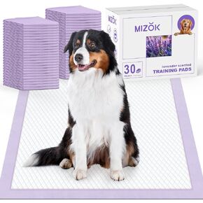 MIZOK Puppy Pads 28x34 Lavender Scented, Dog Pee Pads Extra Large Odor Control Dog Pads Ultra Absorbent Up to 8 Cups, Wee Wee Pads 6 Layers Leak-Proof & Quick-Dry Purple (40 Counts)
