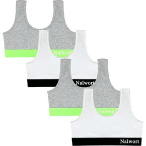 Nalwort Girls Cotton Bra Teens Sports Bra Training Bras for Girls & Teens 4 Pack