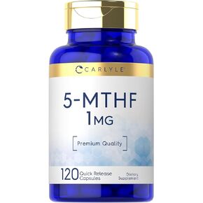 Carlyle 5-MTHF Supplement 1mg | 120 Capsules | L-Methylfolate | Non-GMO, Gluten Free | Premium Quality