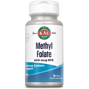 KAL Methyl Folate 400 mcg DFE, 5-MTHF Active Form Vitamin B9, Folic Acid Supplement, Heart Health, Prenatal, Mood and Brain Support, Fast Dissolving ActivTab, 60-Day Guarantee, 90 Servings, 90 Tablets