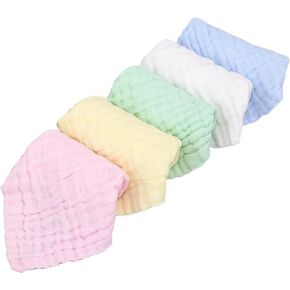 WEBGGER Baby Washcloths Natural Cotton Kids Wipes Soft Newborn Baby Face Towel Shower Cloth, 5 Pack 12x12 inches (Multicolored)