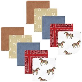 Hudson Baby Unisex Baby Flannel Cotton Washcloths, Cowboy 10 Pack, One Size