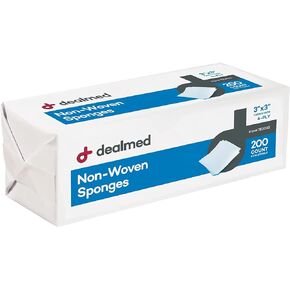 Dealmed 3" x 3" Non-Woven Gauze Sponge - 4-Ply All-Purpose Non-Sterile Gauze Pads, Absorbent Dental Gauze Wound Care Product for First Aid Kit/Medical Facilities, 200 Count (Pack of 2)