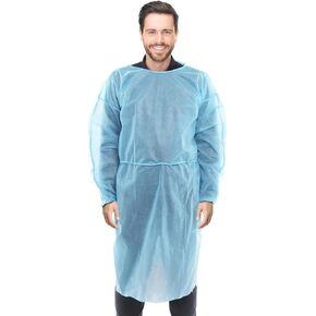 AMZ Medical Supply Hospital فساتين يمكن التخلص منها مقاس X-Large، فساتين عزل طبية زرقاء يمكن التخلص منها 10 عبوات، بولي بروبيلين 45 بوصة أثواب طبية للنساء والرجال 30 جرام في المتر المربع مع ربطات الخصر والرقبة، ومعصمين مرنين