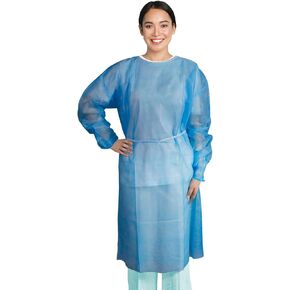 AMZ Medical Supply Hospital Disposable Gowns X-Large, Blue Medical Isolation Gowns Disposable 10 Pack, Polypropylene 45" Medical Gowns for Women, Men 30 GSM with Waist and Neck Ties, Elastic Wrists