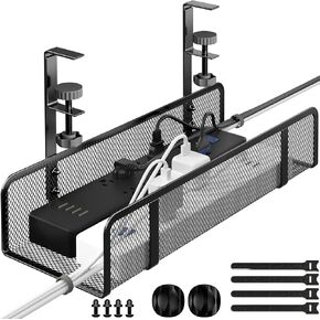 Cable Management Under Desk, Under Desk Cable Management Tray, Cable Organizer for Desk, Cable Management Box, Cord Organizer for Desk, Under Desk Storage for Office, Home - No Damage to Desk No Drill