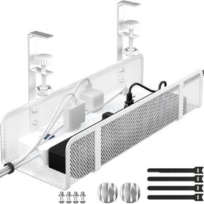 Cable Management Under Desk, Under Desk Cable Management Tray, Cable Organizer for Desk, Cable Management Box, Cord Organizer for Desk, Under Desk Storage for Office, Home - No Damage to Desk No Drill