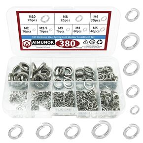 380Pcs 304 Stainless Steel Split Lock Washers Assortment Kit,Spring Lock Washer 8 Sizes M2 M2.5 M3 M4 M5 M6 M8 M10…