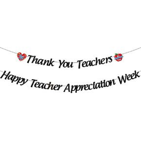 BZBAIS Glittery Thank You Teachers Happy Teacher Appreciation Week Banner with Apple Heart Black Teacher Appreciation Week Teachers Day Fireplace Wall Garland Thank You Teachers Party Decorations in Saudi Arabia