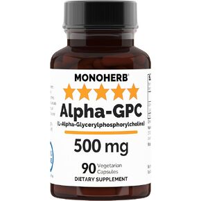 MONOHERB Alpha-GPC 500 mg - 90 Vegan Capsules, Nootropic for Brain Support, Focus, Memory, Motivation, and Energy