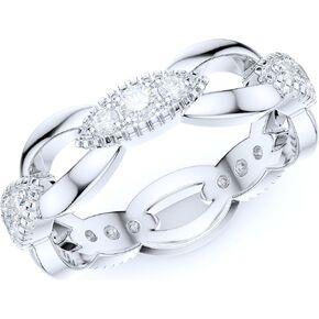 THELANDA Sterling Silver 5.5mm Vintage Infinity Interlocking Simulated Round Diamond or Genuine Moissanite Eternity Band Wedding Ring