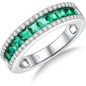 Eternity Band Rings for Women Wedding Bands 925 Sterling Silver Created Emerald/Ruby/Sapphire/Cubic Zirconia Promise Ring Channel Set Anniversary Band (with Gift Box)