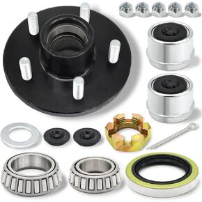2 Sets Trailer Hub Kit 5 Bolt 4.5 for 3500 lb Trailer Axle Bearing Kit Boat Trailer Hub 5 Lug with Extra Trailer Dust Caps and Rubber Plugs for #84 Spindle 1-1/16'' to 1-3/8" Trailer Axles