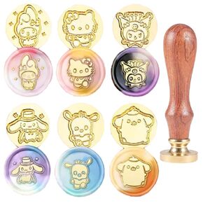 Wax Seal Stamp Set 6 Pieces Cartoon Anime Sealing Wax Stamp Heads with Handle Cute Fire Lacquer Seal Toy for Christmas Wedding Party Invitations Envelopes Gift Packing